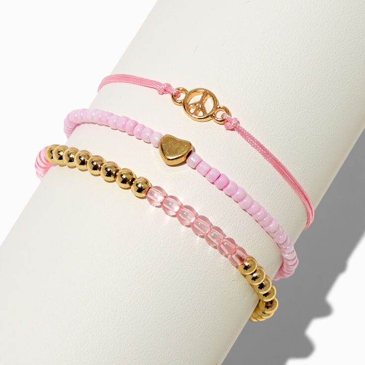 Bracelets en perles de rocaille c&oelig;ur et signe de la paix - Lot de 3,
