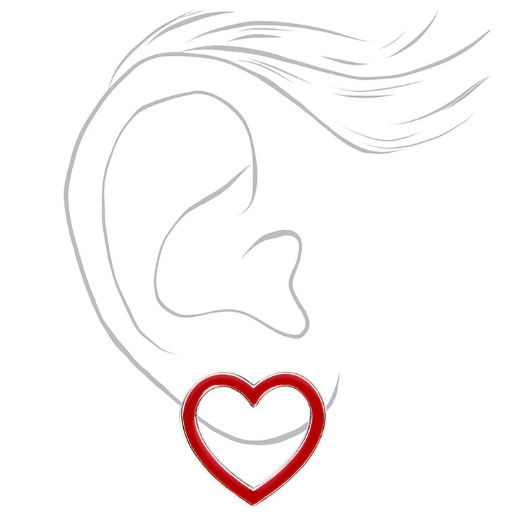 Silver Red Heart Cutout Stud Earrings,