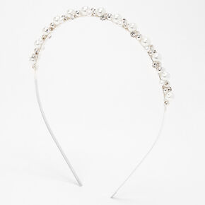 Silver Rhinestone Pearl Cluster Headband,