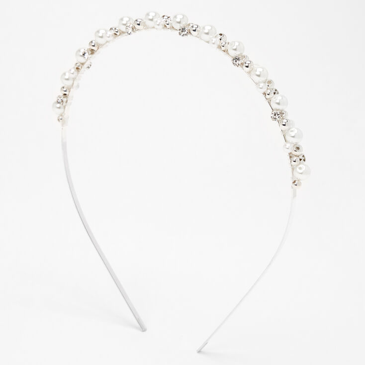 Silver Rhinestone Pearl Cluster Headband,