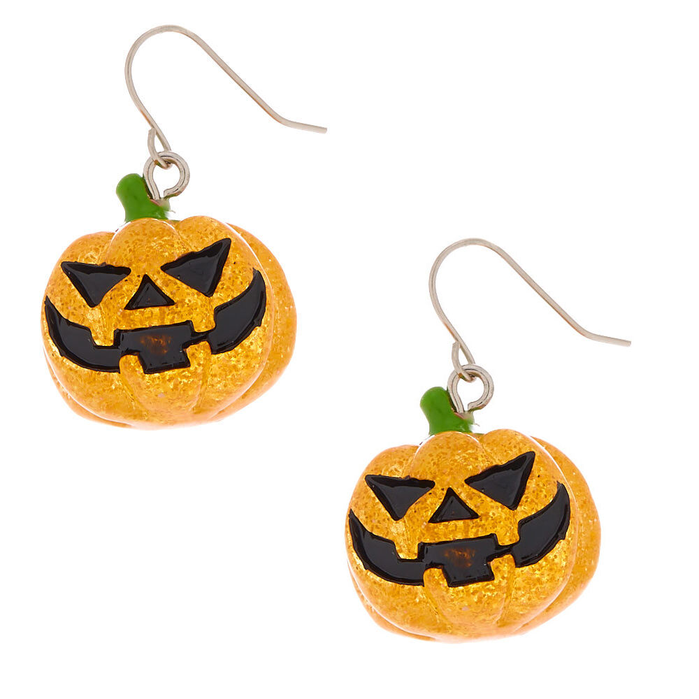1" Glitter Pumpkin Drop Earrings,