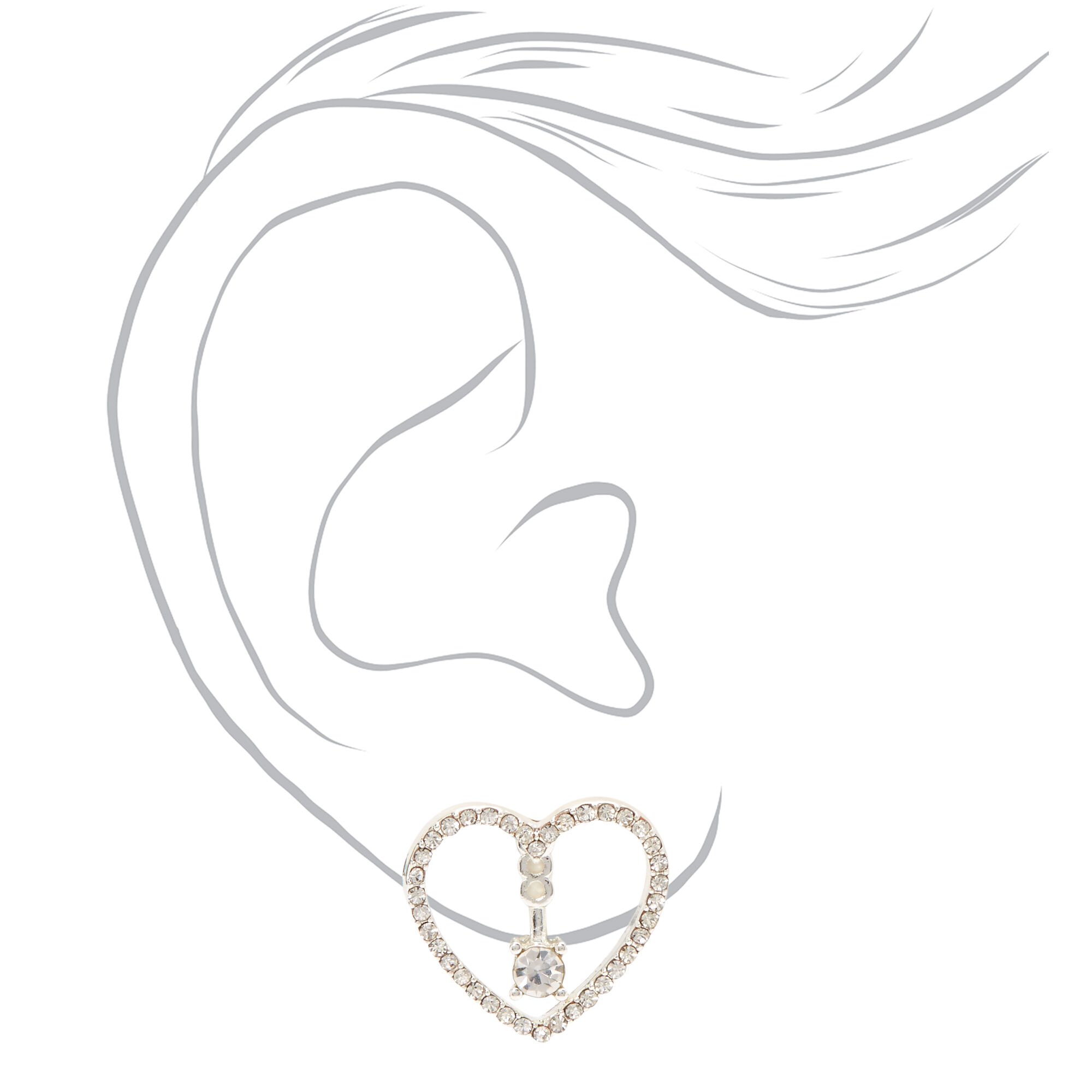 Silver Crystal and Rhinestone Heart Stud Earrings,