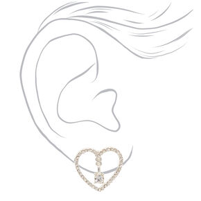 Silver Crystal and Rhinestone Heart Stud Earrings,