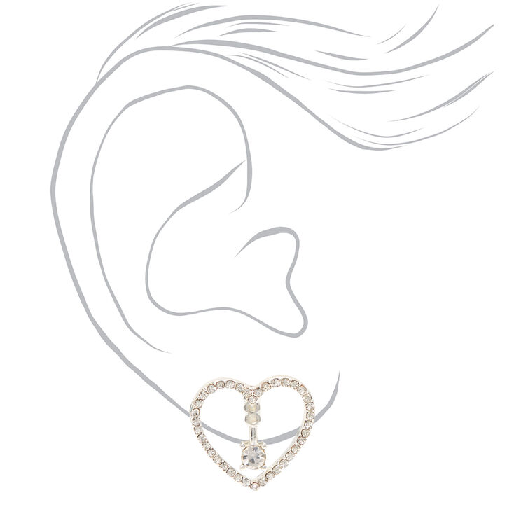 Silver Crystal and Rhinestone Heart Stud Earrings,