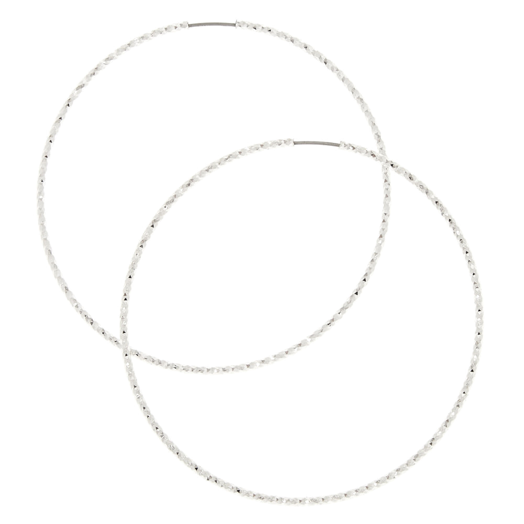 View Claires Tone 60MM Laser Cut Hoop Earrings Silver information
