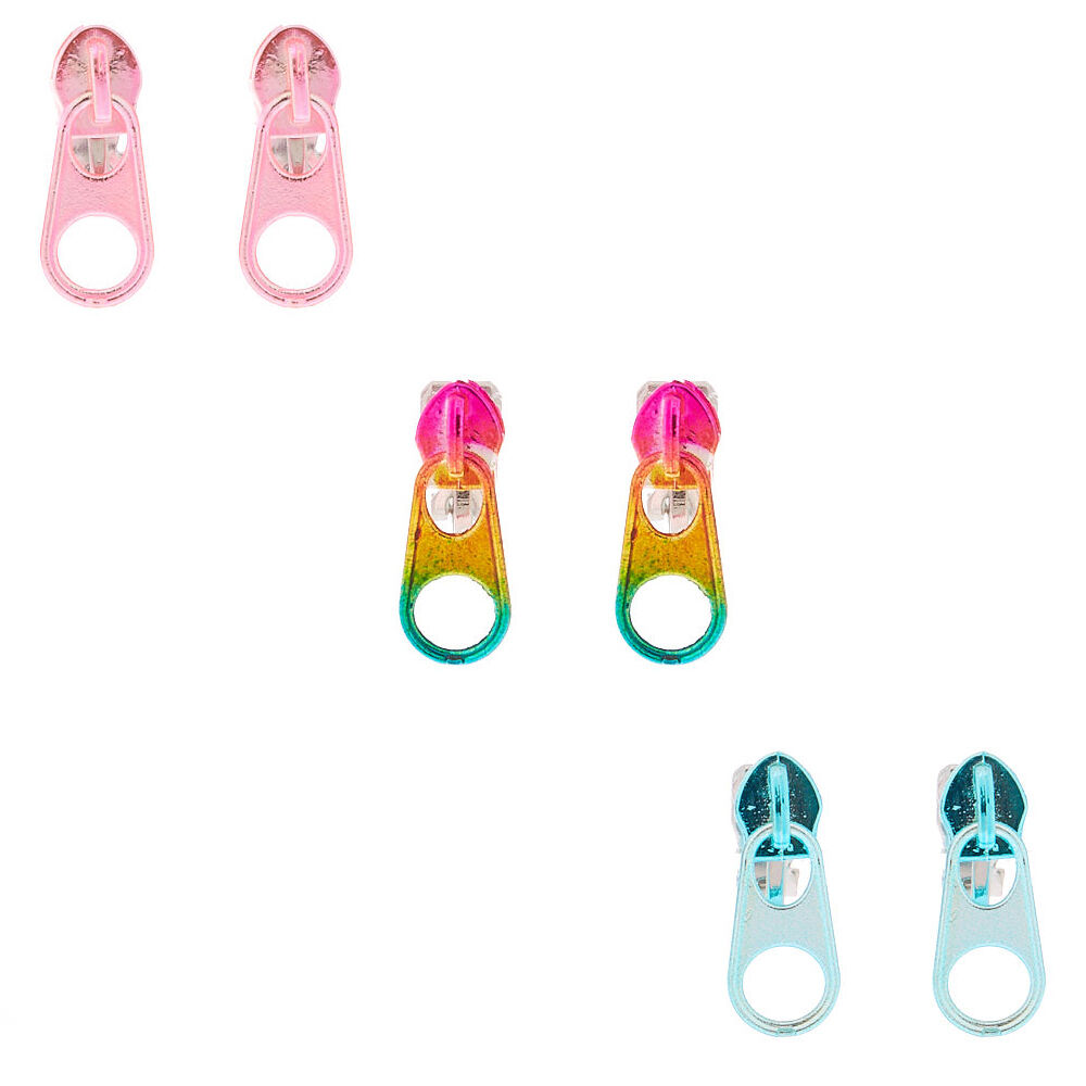 Metallic Zipper Clip On Earrings 3 Pack