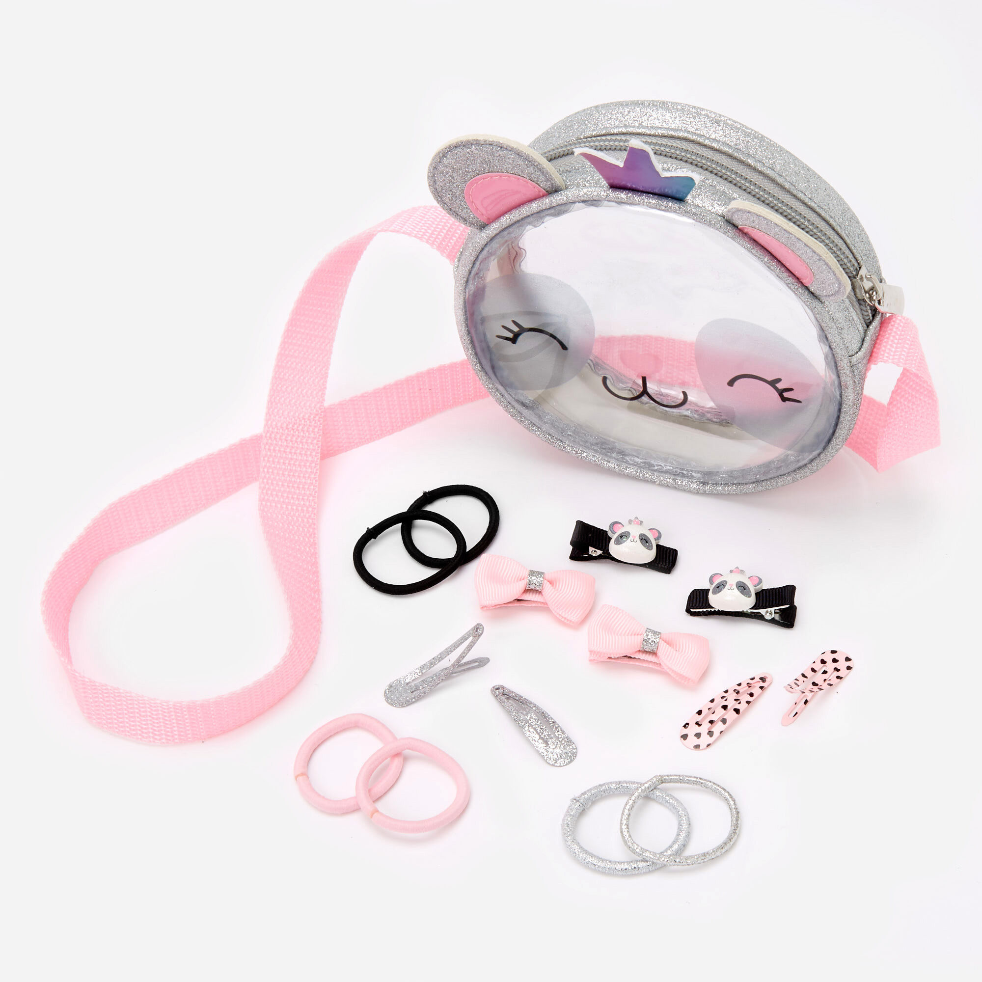 Claire's Club Panda Hair & Crossbody Bag Gift Set - 14 Pack,