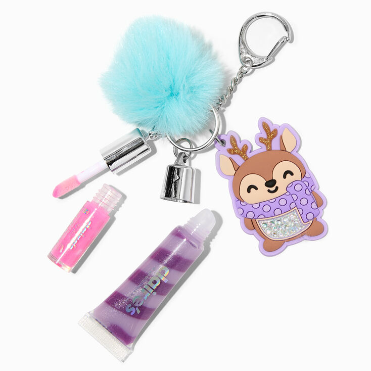 Purple Reindeer Bling Lip Gloss Keychain,