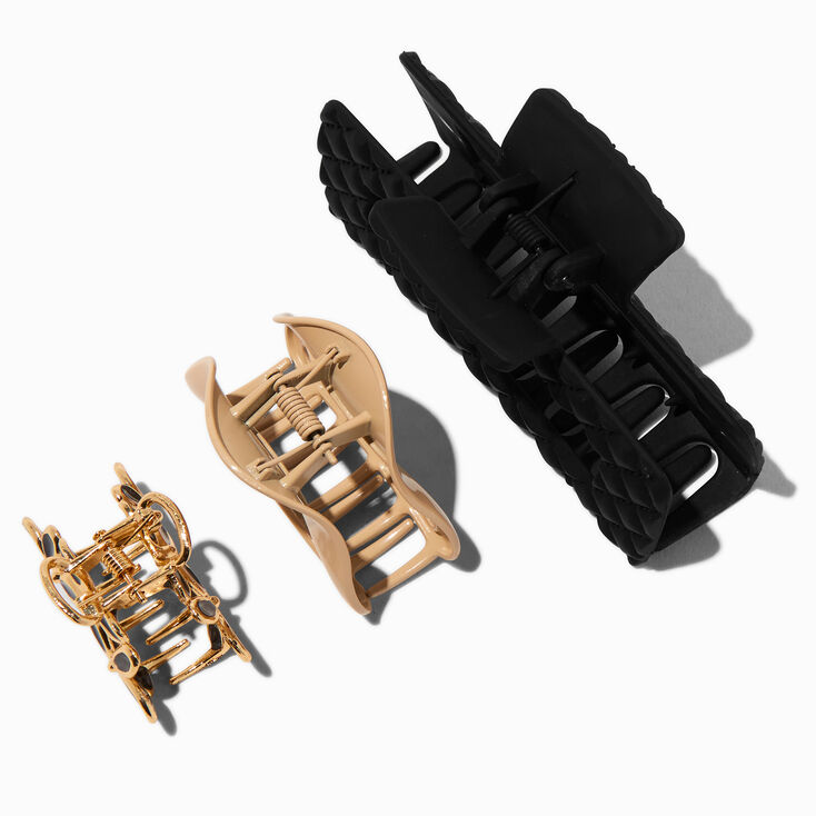 Pinces &agrave; cheveux vari&eacute;es matelass&eacute;es noires - Lot de 3,