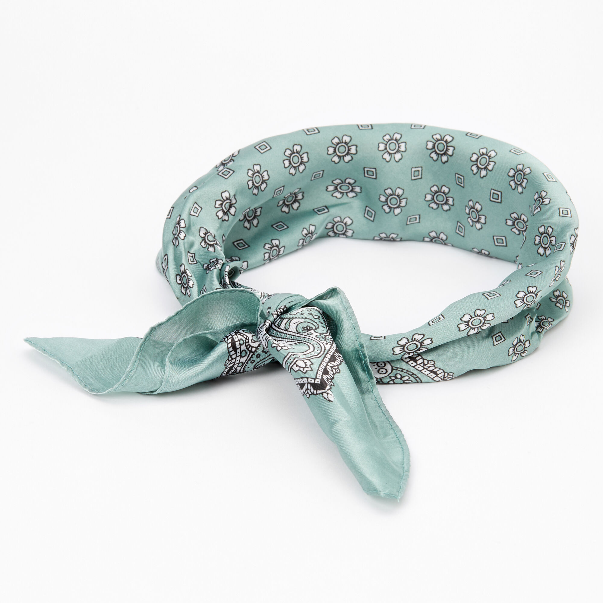 View Claires Floral Paisley Silky Bandana Headwrap Seafoam information