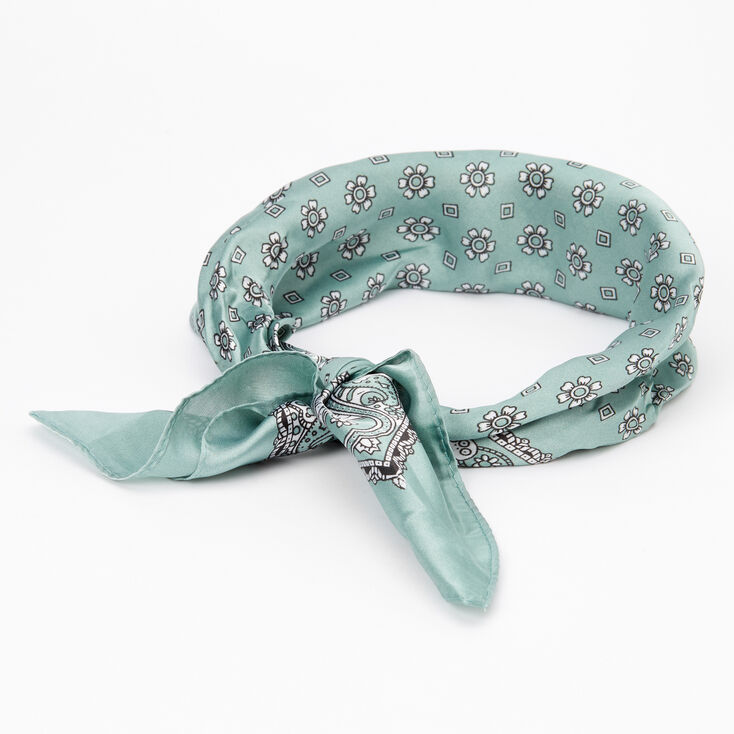 Floral Paisley Silky Bandana Headwrap - Seafoam,