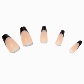 Faux ongles vegan squareletto style french manucure noirs - Lot de 24,