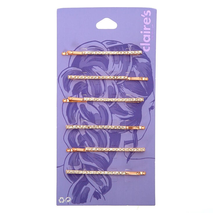 Rose Gold Rhinestone Hair Pins - 6 Pack,