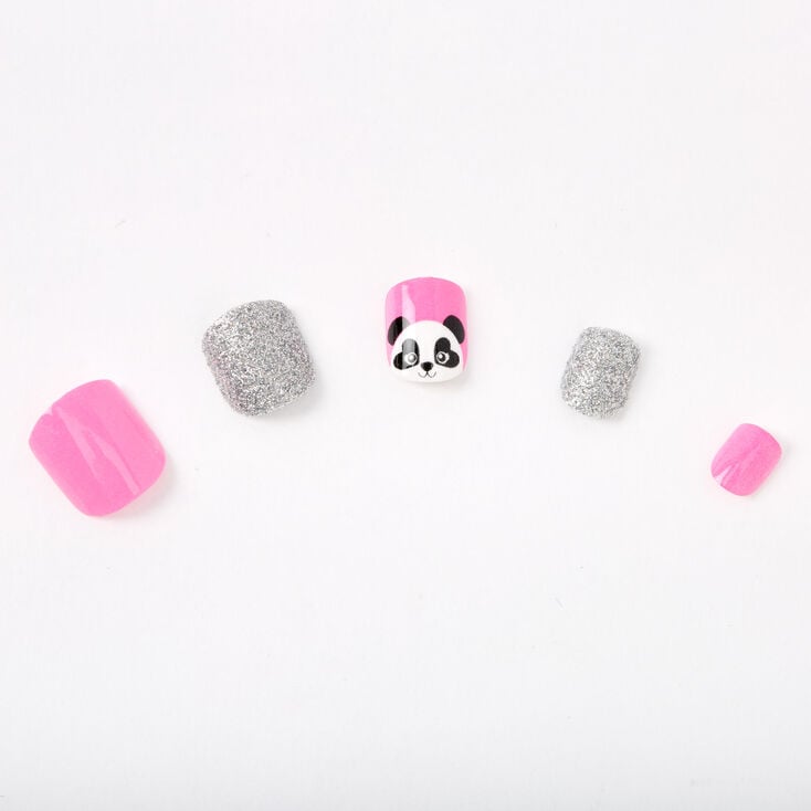 Faux ongles autocollants carr&eacute;s panda - Rose, lot de 24,