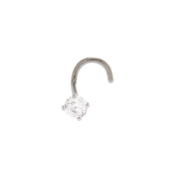 20G Silver-tone Titanium Cubic Zirconia Nose Stud,