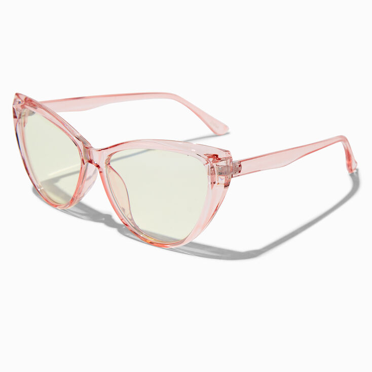 Lunettes &agrave; verres transparents &oelig;il de chat rose avec r&eacute;duction de la lumi&egrave;re bleue,