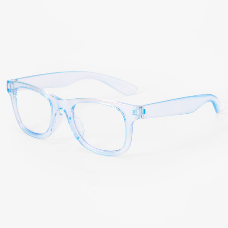 Claire&#39;s Club Clear Blue Retro Frames Solar Blue Light Reducing Clear Lenses Glasses,