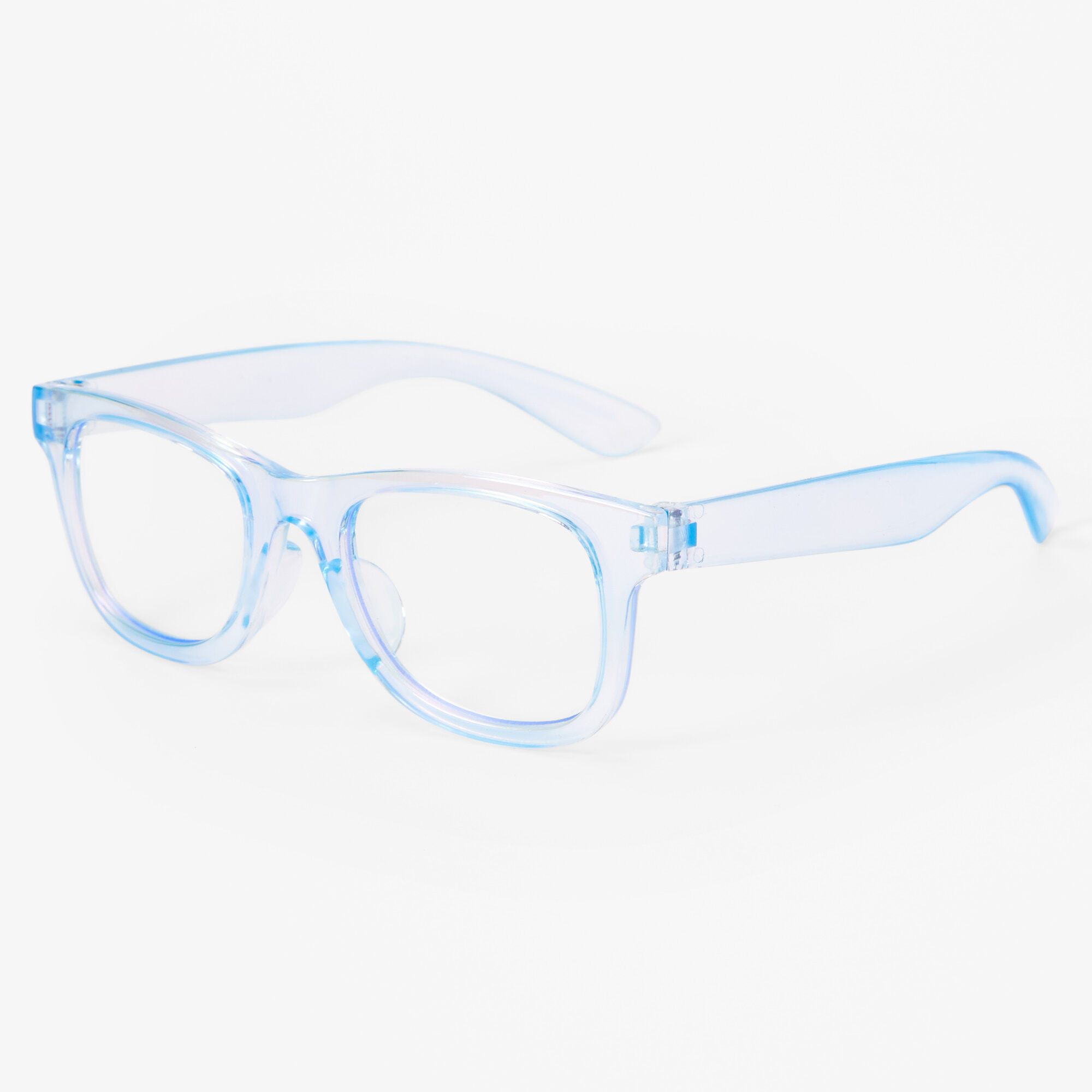 View Claires Club Clear Retro Frames Light Reducing Lenses Glasses Blue information