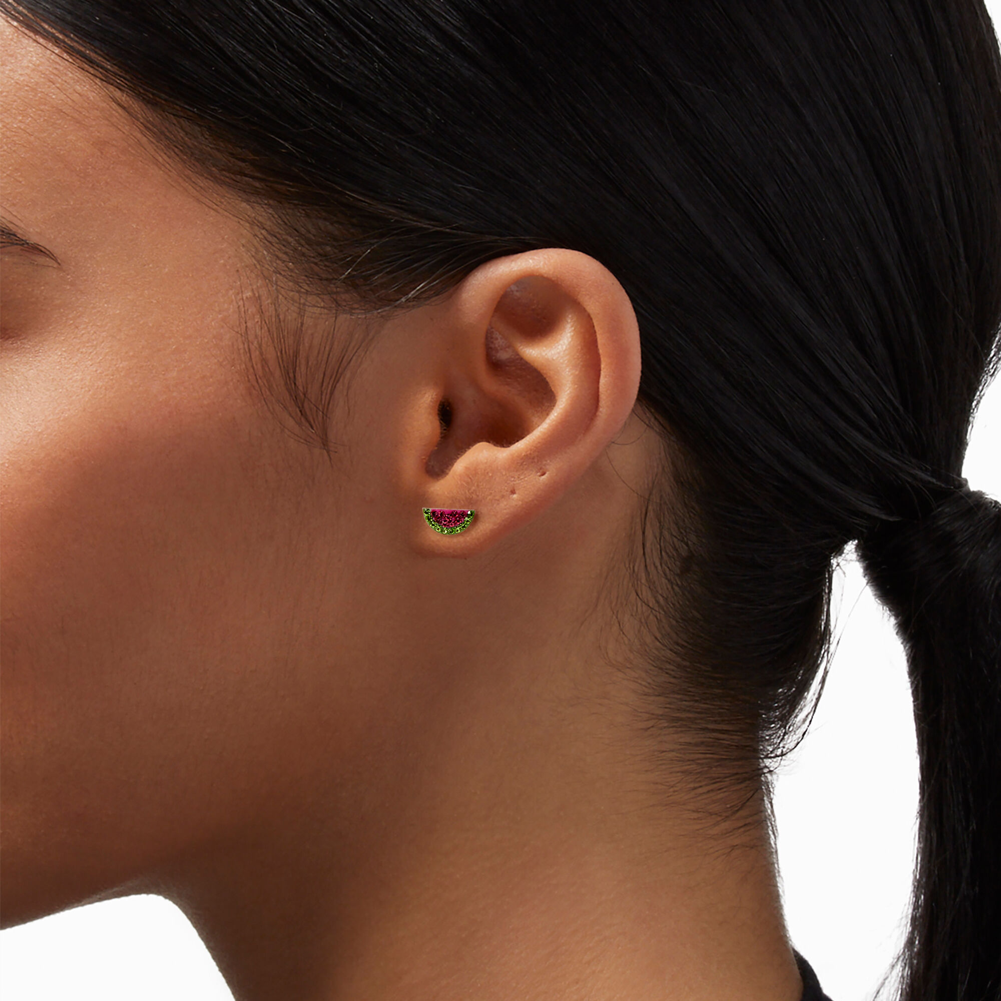 Clous d'oreilles pastèque rose en argent,