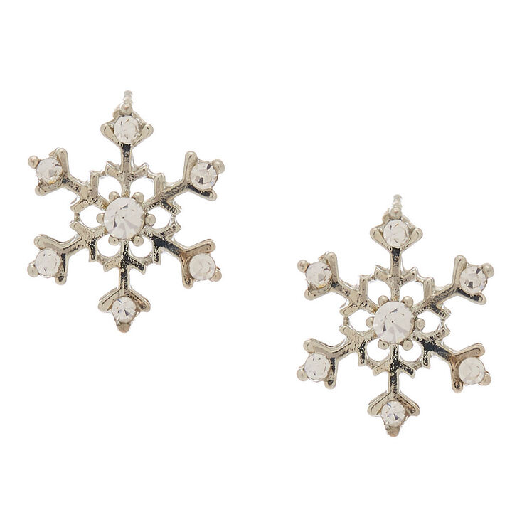Silver Bling Snowflake Stud Earrings Claire S Us Silver Bling Snowflake Stud Earrings