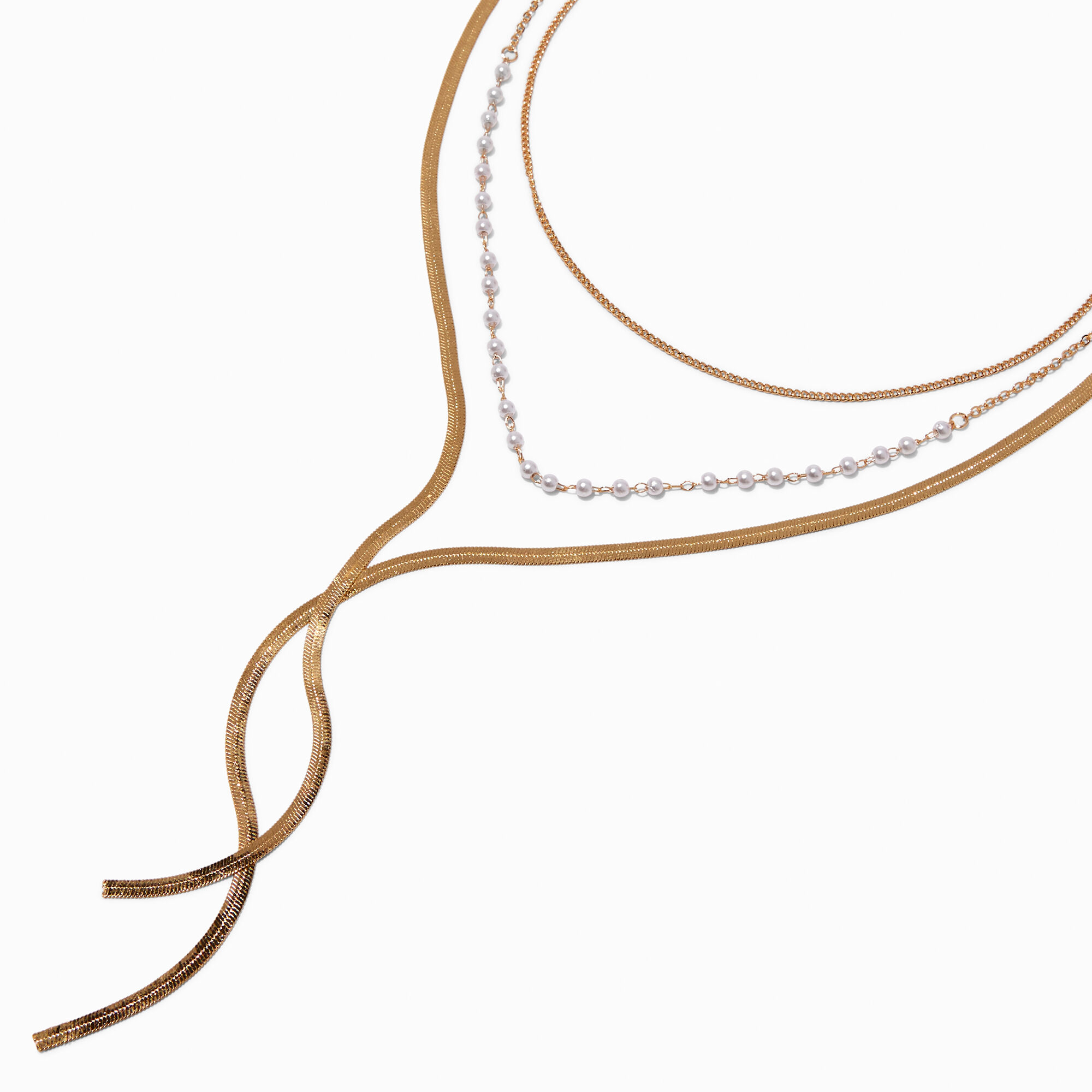 Gold-tone Pearl Multi-Strand Chain Necklace,