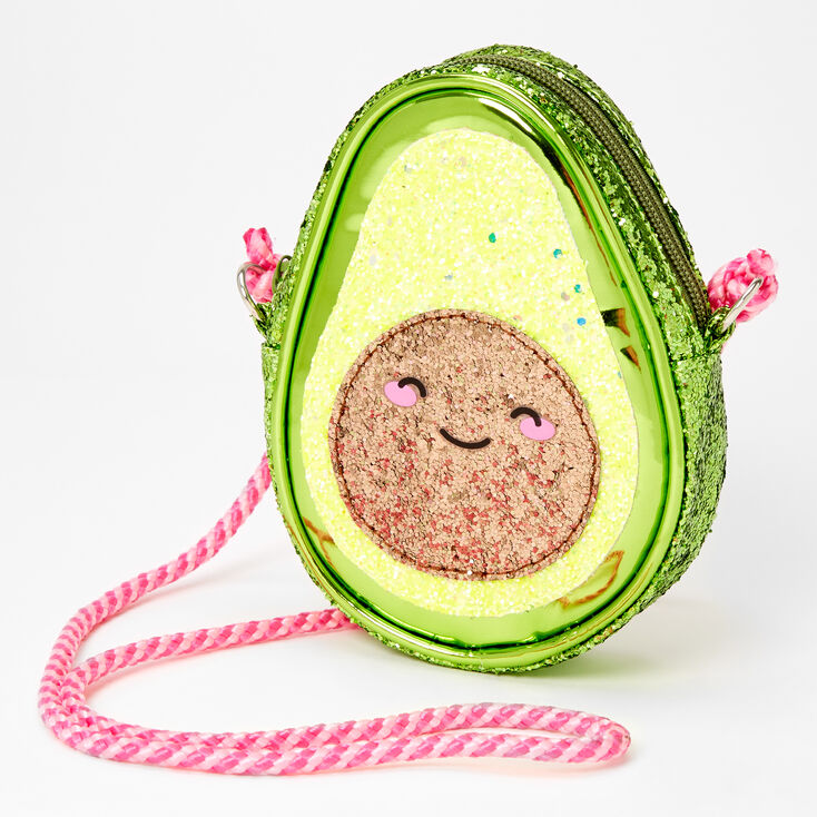 Smiling Avocado Glittery Crossbody Bag,