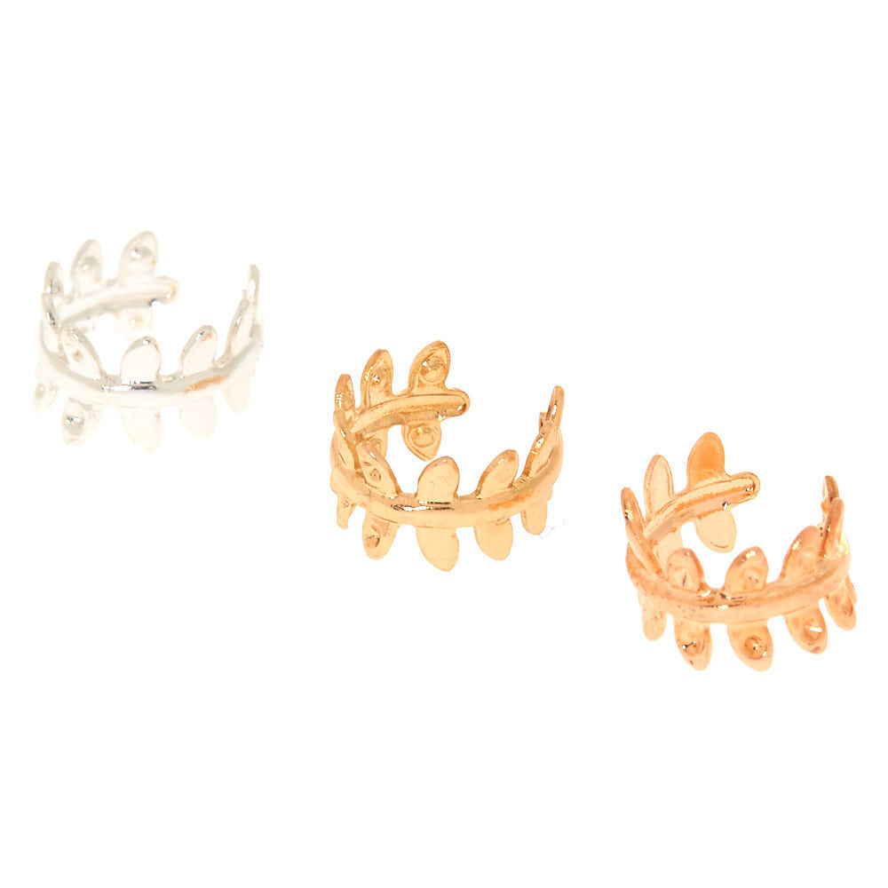 Mixed Metal Leaf Ear Cuffs 3 Pack