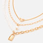 Gold Padlock and Pearl Multi Strand Pendant Necklace,