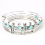 Silver Mint &amp; White Beaded Feather Bangle Bracelets - 5 Pack,