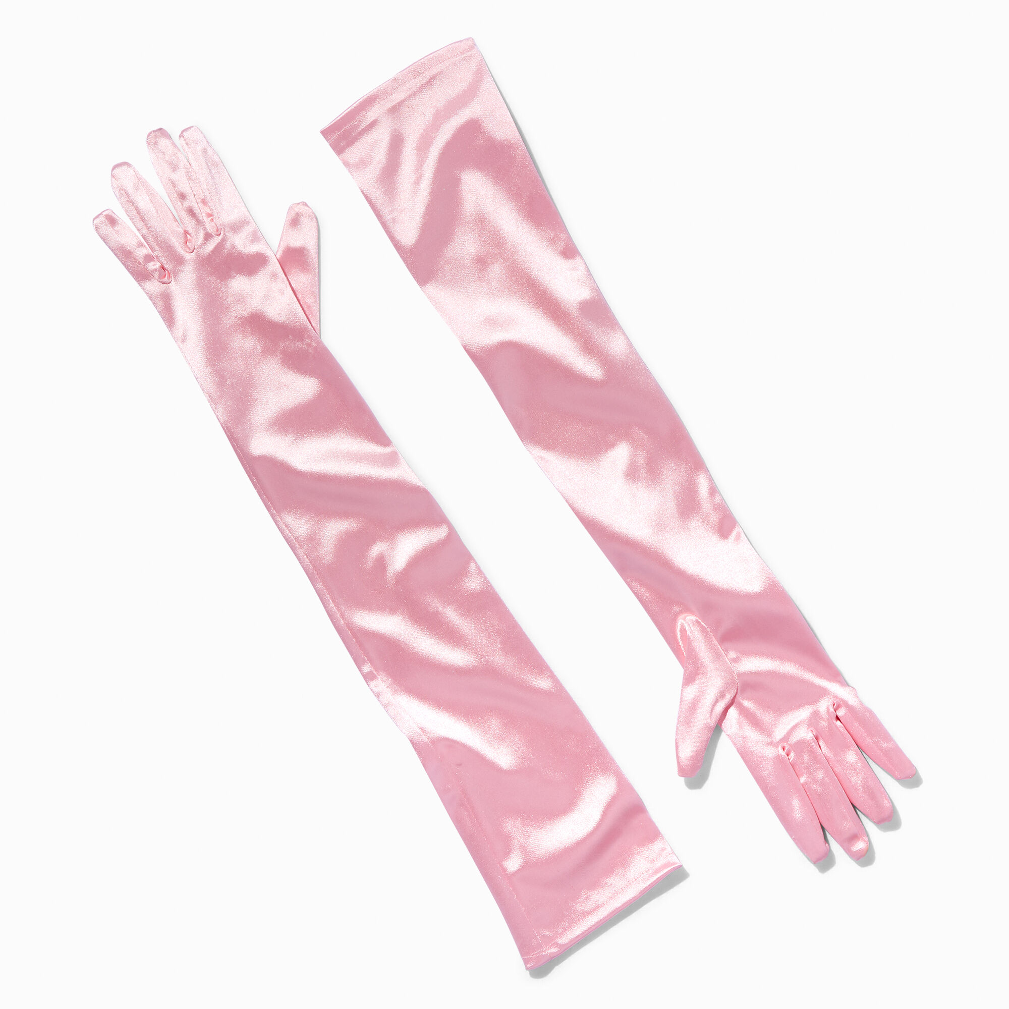 Longs gants en tissu satiné rose pâle,