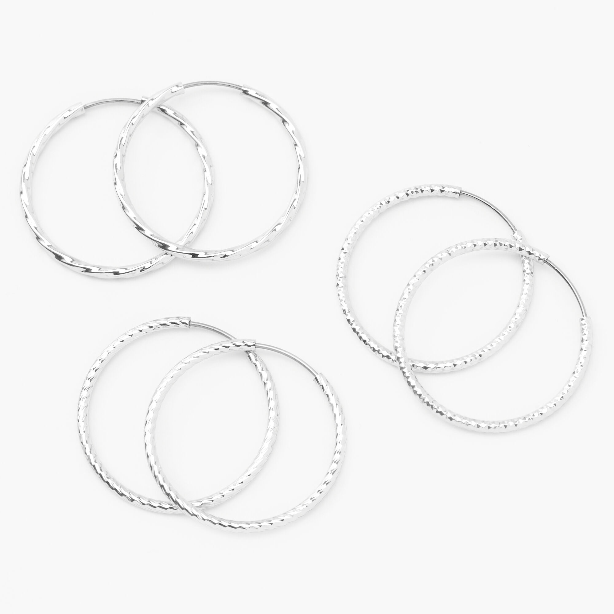 Silver 25MM Textured Hoop Earrings - 3 Pack,