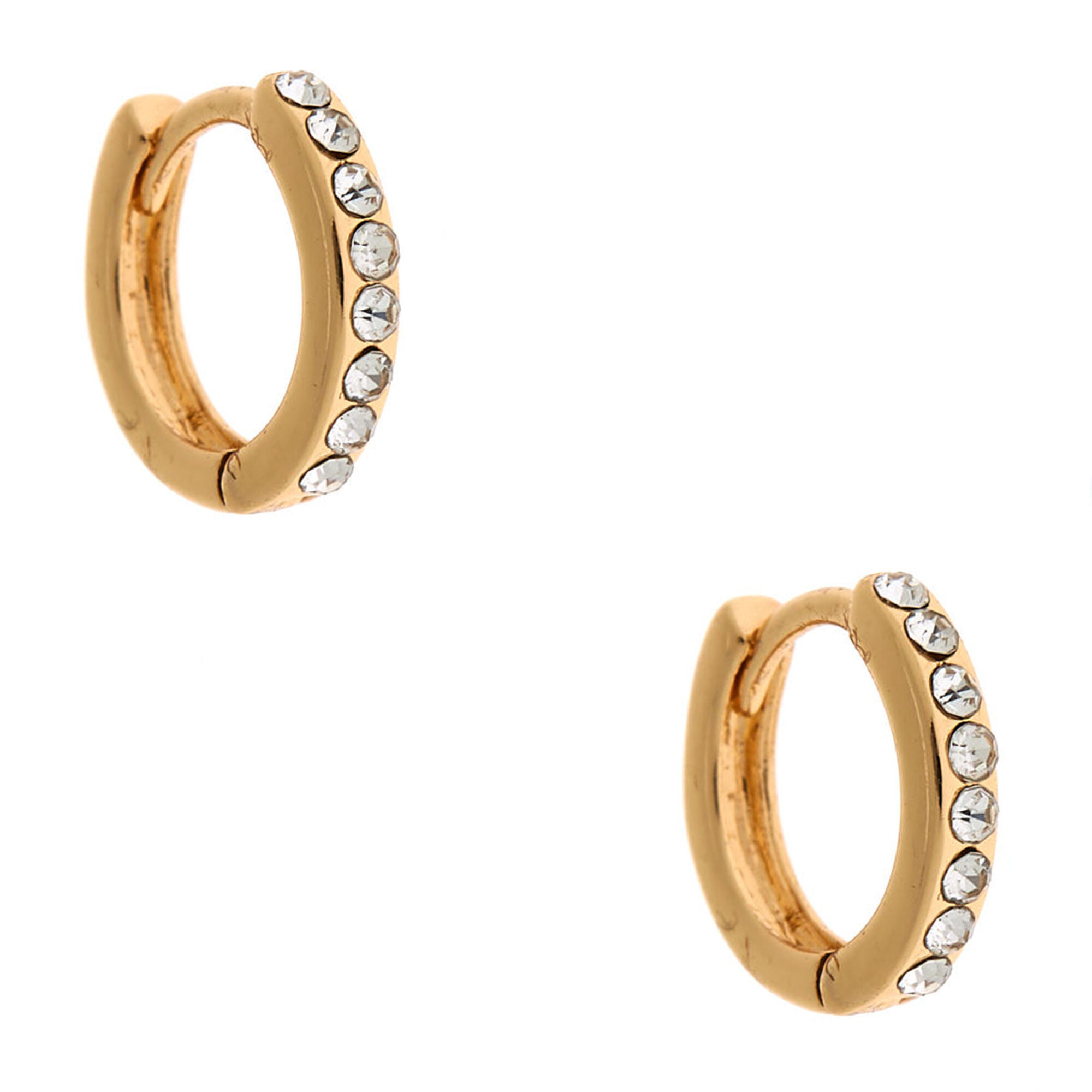 View Claires Tone 10MM Embellished Huggie Hoop Earrings Gold information