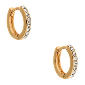 Gold-tone Crystal 10mm Huggie Hoop Earrings,
