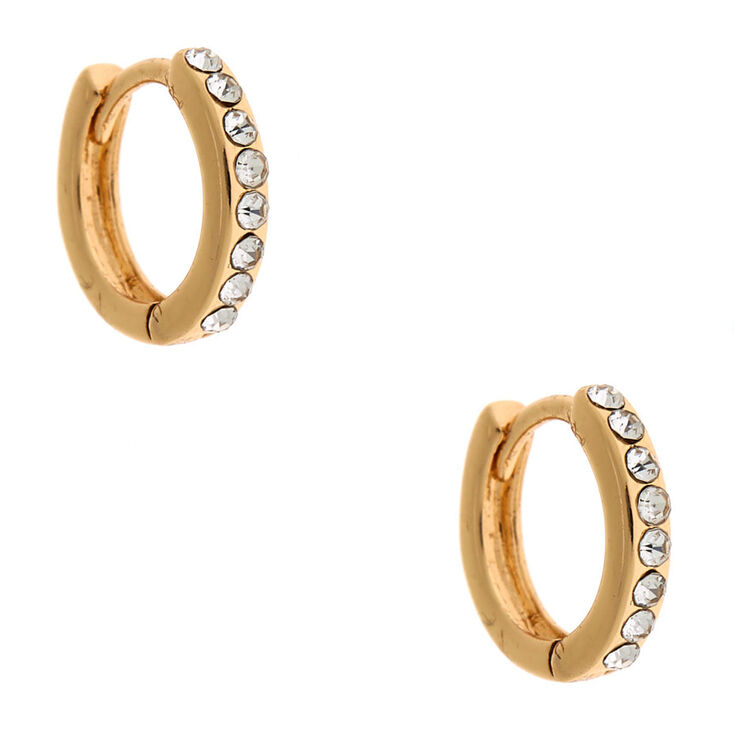 Gold-tone Crystal 10mm Huggie Hoop Earrings,