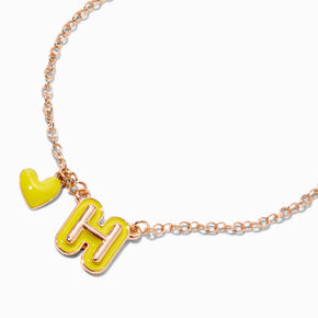 Collier &agrave; pendentif c&oelig;ur &agrave; initiale bulle jaune&nbsp;- H,