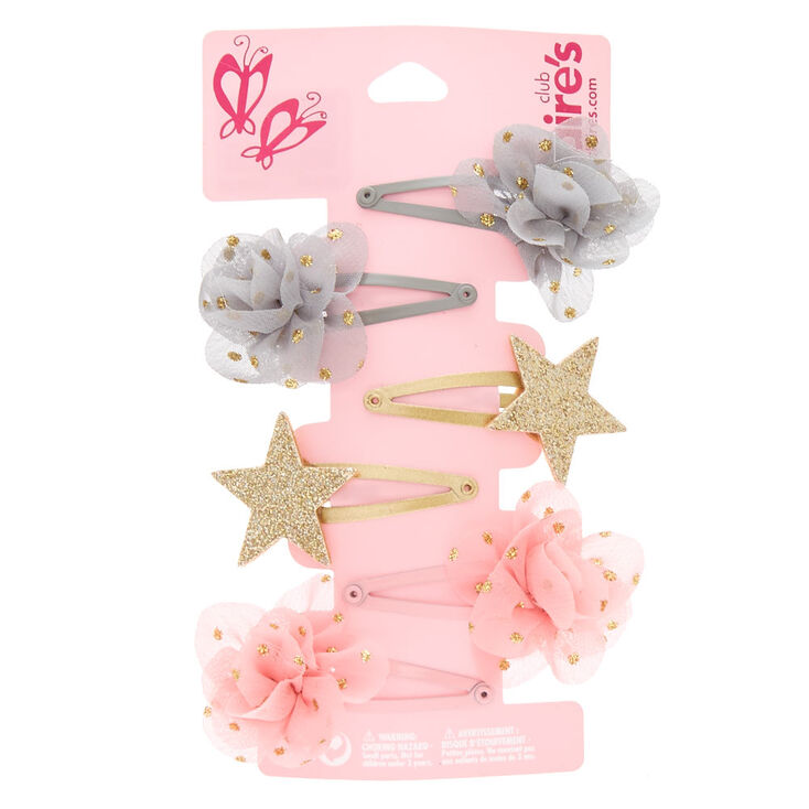 Claire&#39;s Club Chiffon Flower &amp; Star Hair Clips - 6 Pack,