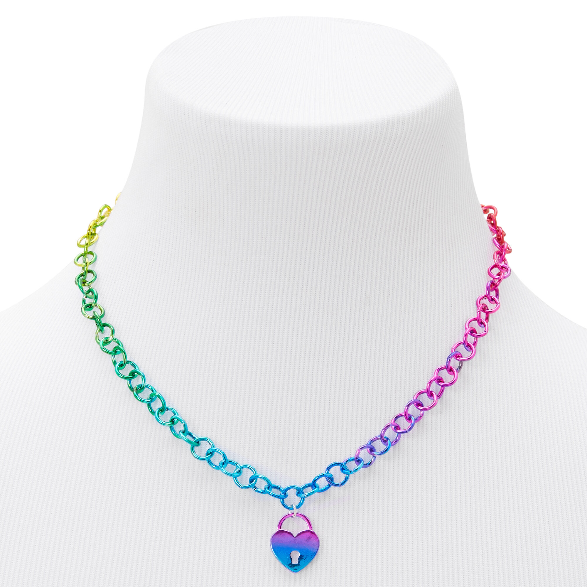 Metallic Anodised Padlock Pendant Necklace,
