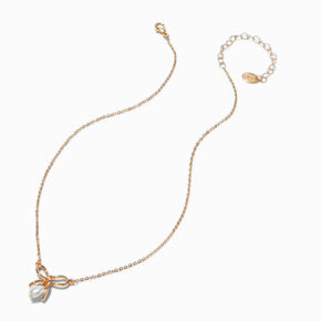 Gold-tone Bow &amp; Heart Pearl Pendant Necklace,