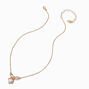 Gold-tone Bow &amp; Heart Pearl Pendant Necklace,