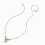 Gold-tone Bow &amp; Heart Pearl Pendant Necklace,