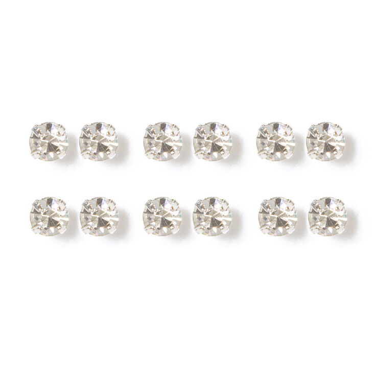 4MM Crystal Stud Earrings - 6 Pack,