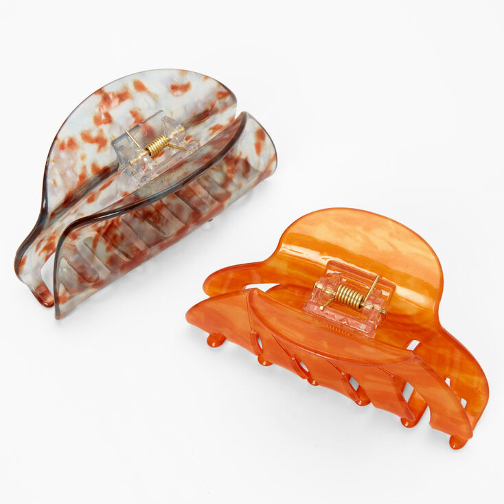Pinces &agrave; cheveux orange et couleur rouille effet marbr&eacute; - Lot de 2,