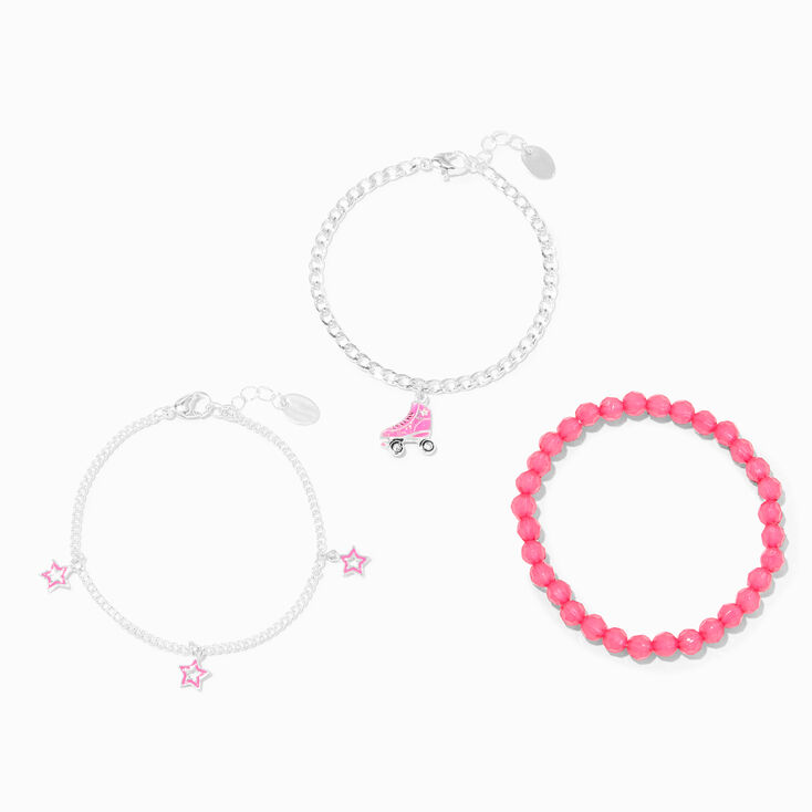 Pink Rollerskate Beaded Bracelet Set - 3 Pack,