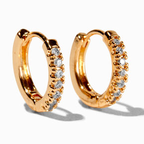 Gold-tone Cubic Zirconia 10mm Stacked Huggie Hoop Earrings,