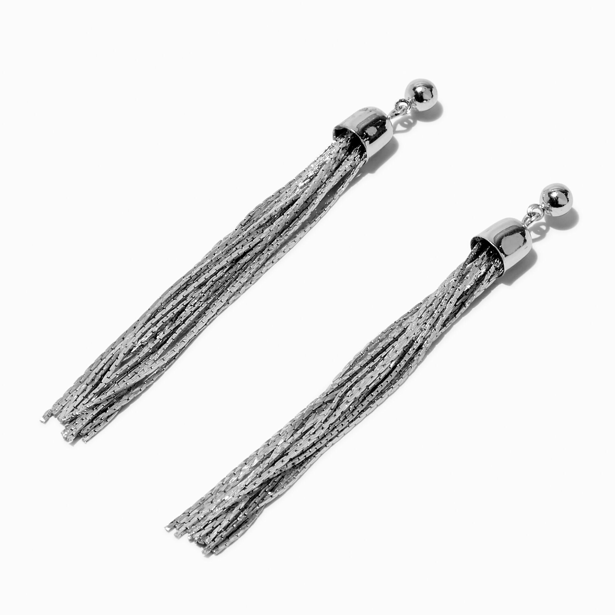 View Claires Tone Snake Tassel 35 Drop Earrings Silver information