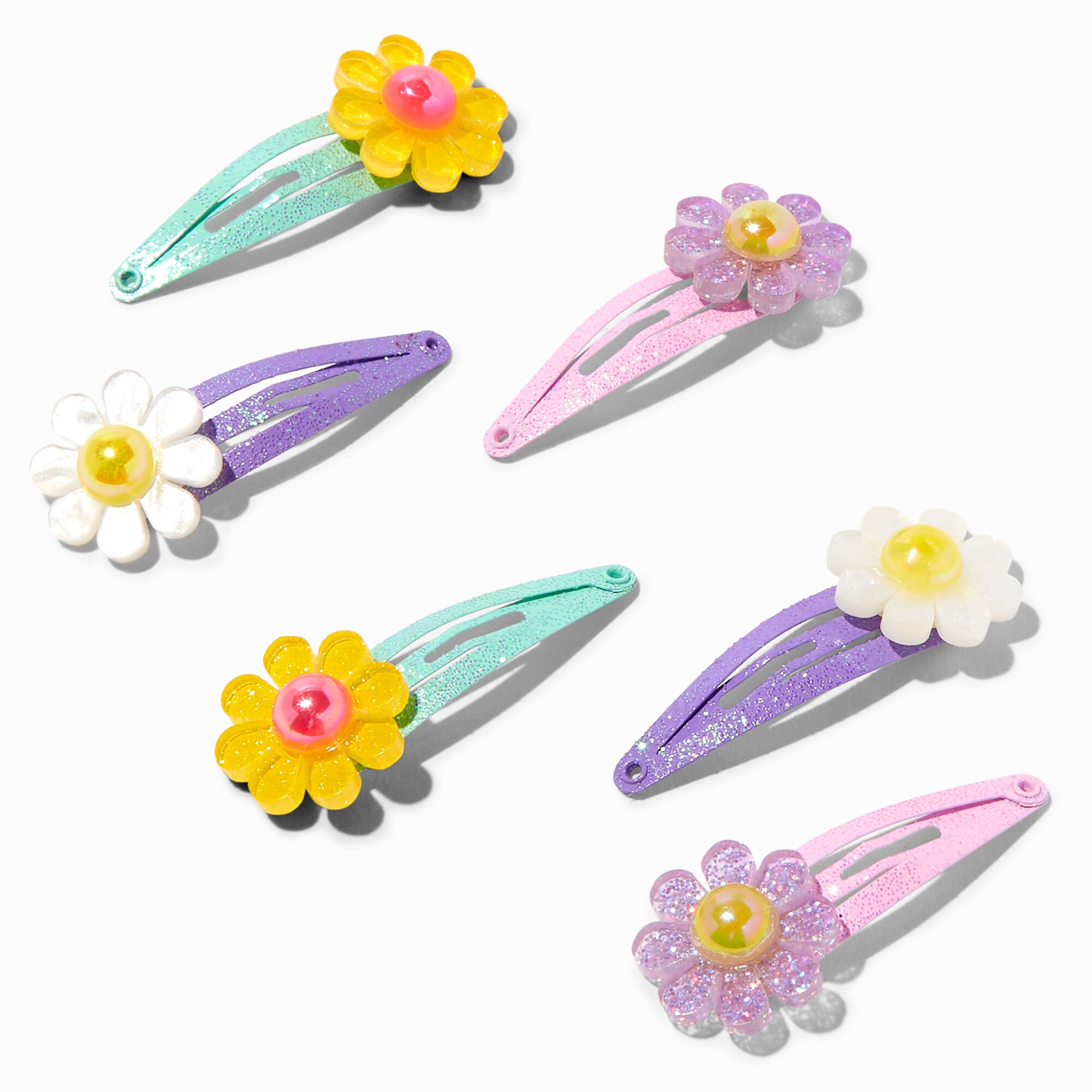 View Claires Club Glitter Daisy Snap Hair Clips 6 Pack information