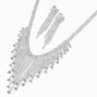 Silver Crystal Fringe Statement Necklace &amp; Drop Earrings Set - 2 Pack,