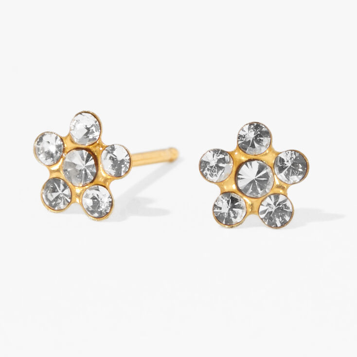 18ct Yellow Gold Crystal Daisy Studs Ear Piercing Kit with After Care ...