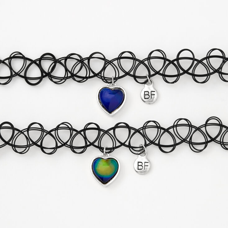 Best Friends Heart Pendant Tattoo Choker Necklaces - 2 Pack,