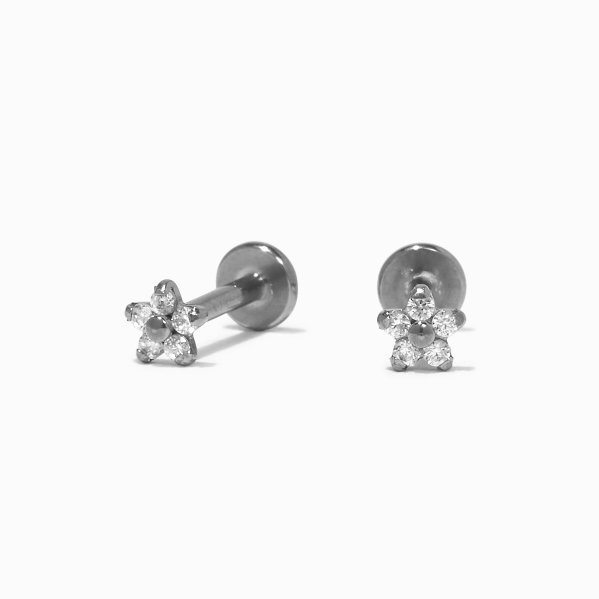 C LUXE by Claire s Silver Titanium Cubic Zirconia Micro Daisy Flat